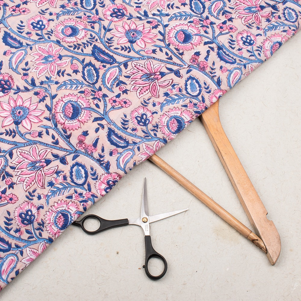 Floral Cotton Fabric by the Yard | Block Print Craft Fabric