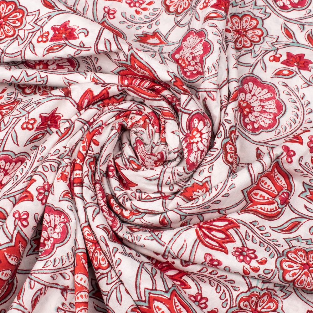Floral Cotton Fabric by the Yard | Block Print Craft Fabric
