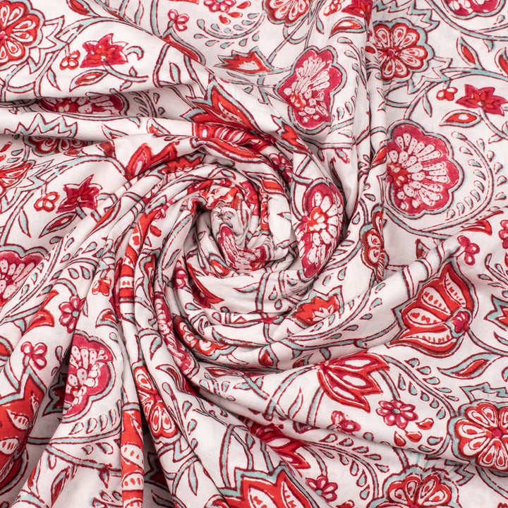 Floral Cotton Fabric by the Yard | Block Print Craft Fabric