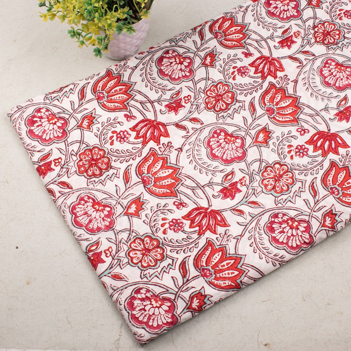 Floral Cotton Fabric by the Yard | Block Print Craft Fabric