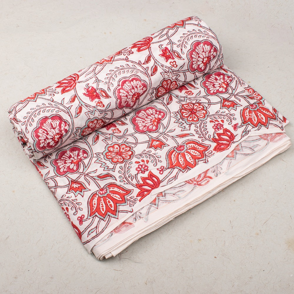 Floral Cotton Fabric by the Yard | Block Print Craft Fabric
