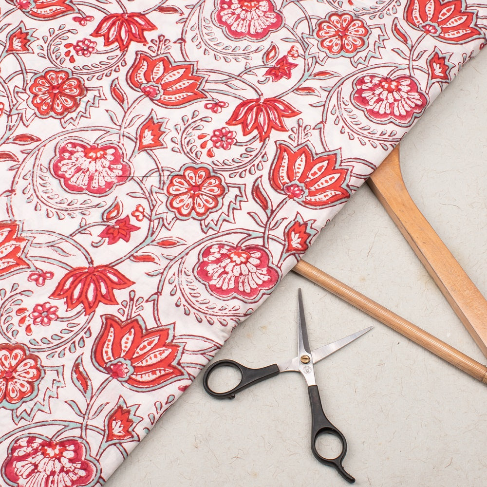 Floral Cotton Fabric by the Yard | Block Print Craft Fabric