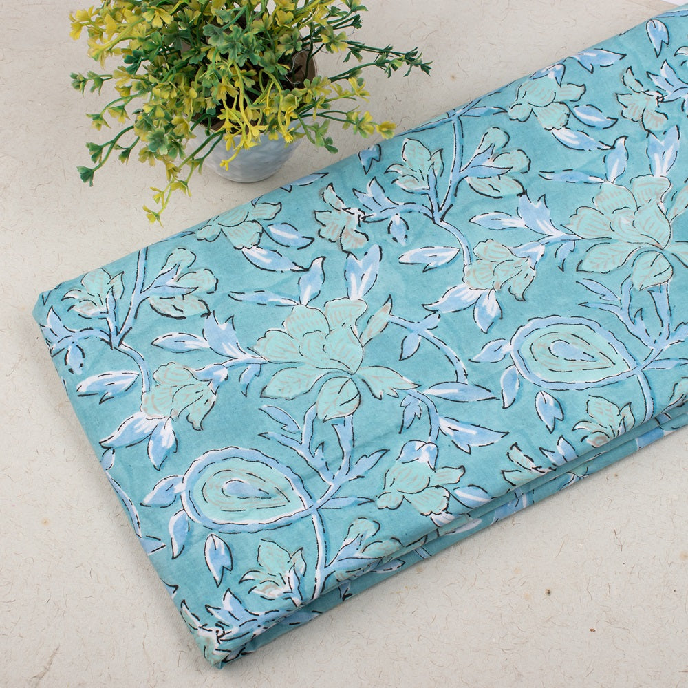 Floral Cotton Fabric by the Yard | Block Print Craft Fabric