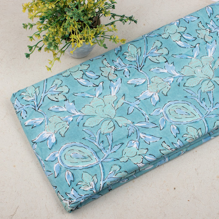 Floral Cotton Fabric by the Yard | Block Print Craft Fabric