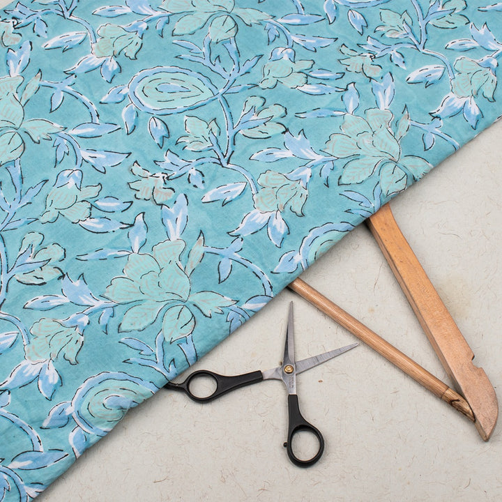 Floral Cotton Fabric by the Yard | Block Print Craft Fabric