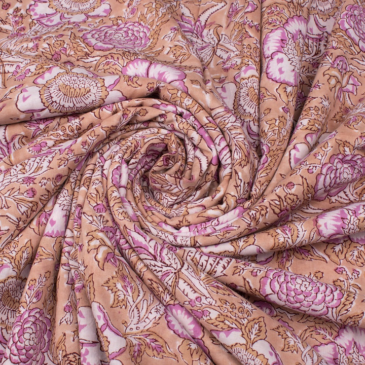 Floral Cotton Fabric by the Yard | Block Print Craft Fabric