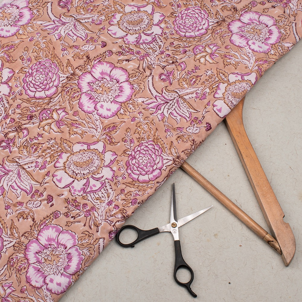 Floral Cotton Fabric by the Yard | Block Print Craft Fabric