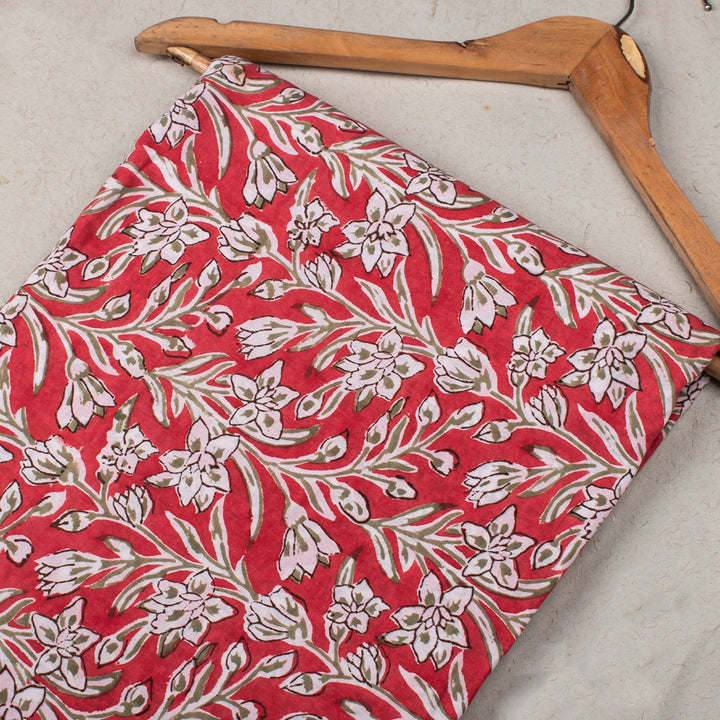 Floral Cotton Fabric by the Yard | Block Print Craft Fabric