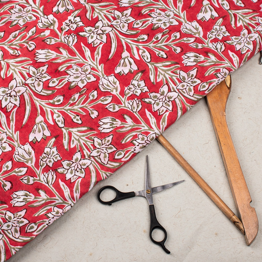 Floral Cotton Fabric by the Yard | Block Print Craft Fabric