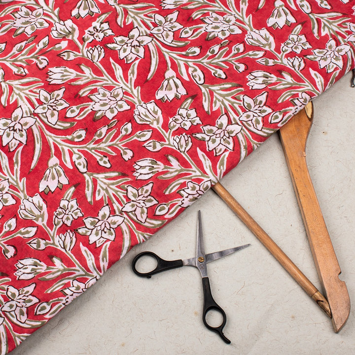 Floral Cotton Fabric by the Yard | Block Print Craft Fabric