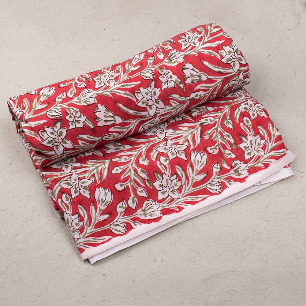 Floral Cotton Fabric by the Yard | Block Print Craft Fabric