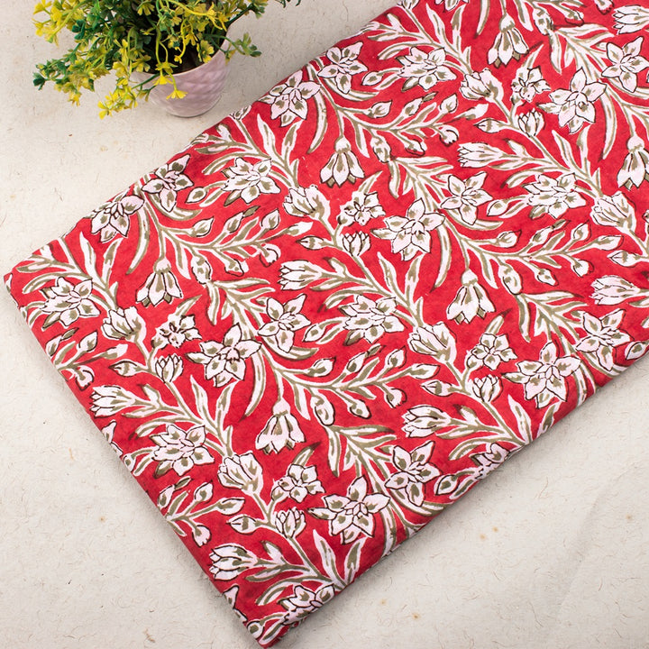 Floral Cotton Fabric by the Yard | Block Print Craft Fabric