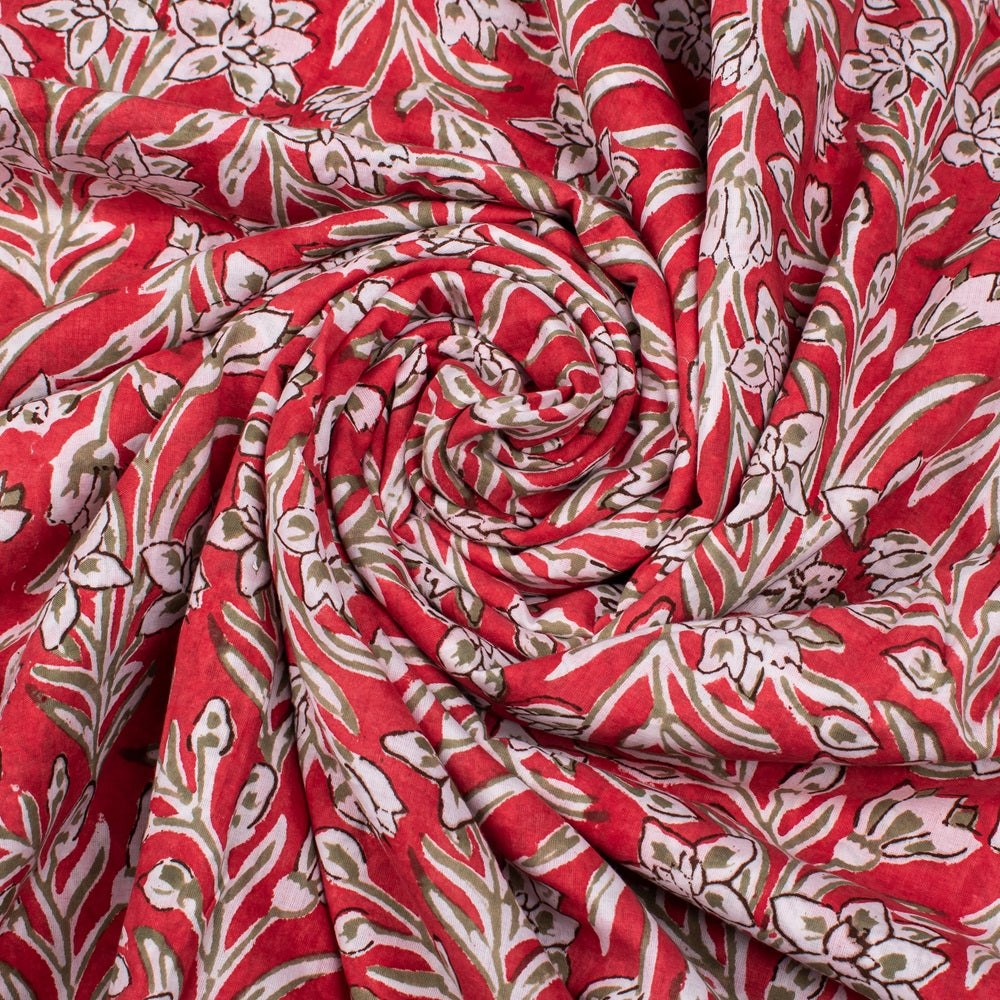 Floral Cotton Fabric by the Yard | Block Print Craft Fabric