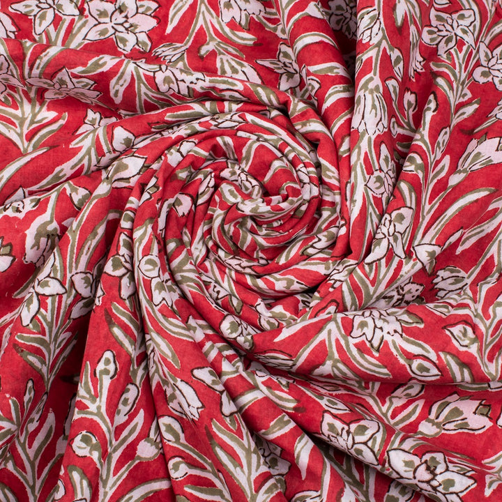 Floral Cotton Fabric by the Yard | Block Print Craft Fabric