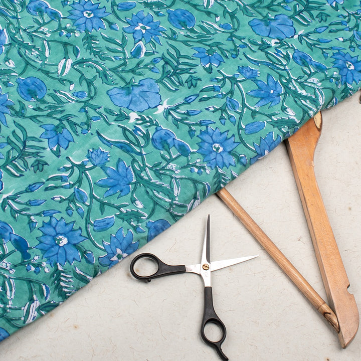 Floral Cotton Fabric by the Yard | Block Print Craft Fabric