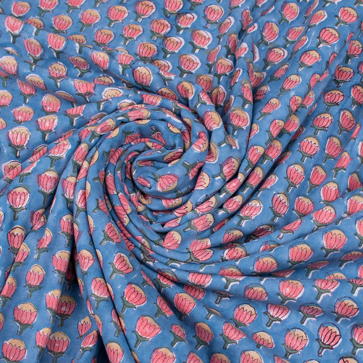 Floral Cotton Fabric by the Yard | Block Print Craft Fabric