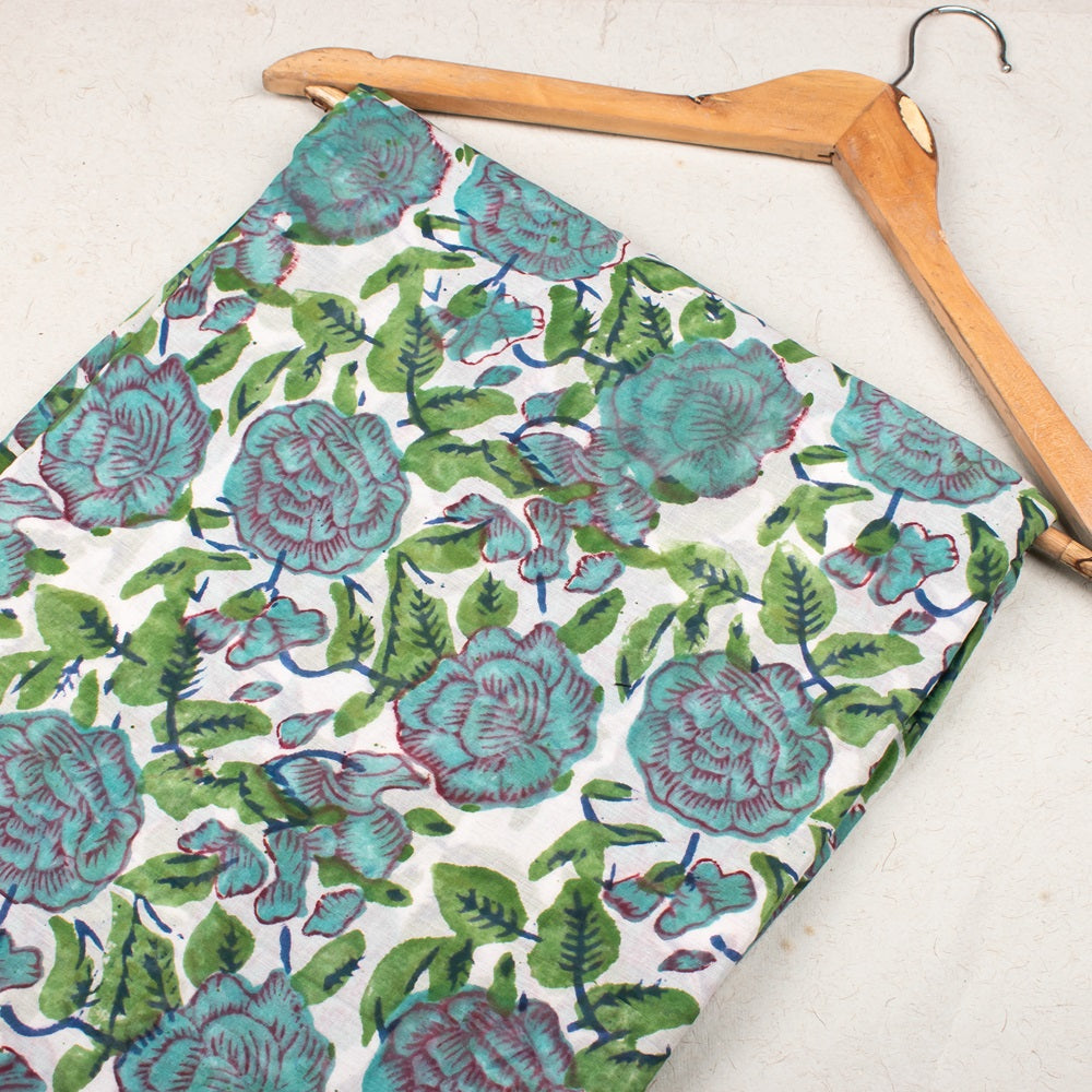 Floral Cotton Fabric by the Yard | Block Print Craft Fabric
