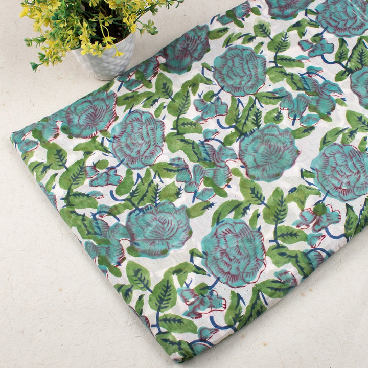 Floral Cotton Fabric by the Yard | Block Print Craft Fabric
