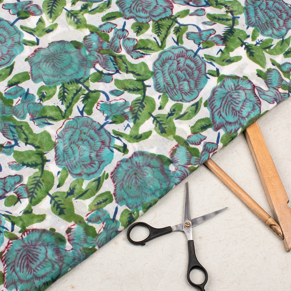 Floral Cotton Fabric by the Yard | Block Print Craft Fabric