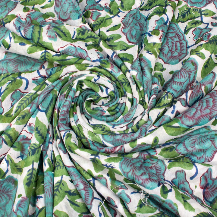 Floral Cotton Fabric by the Yard | Block Print Craft Fabric
