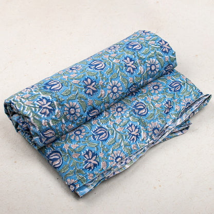Multi Floral Sky Blue Hand Block Printed Cotton Fabric