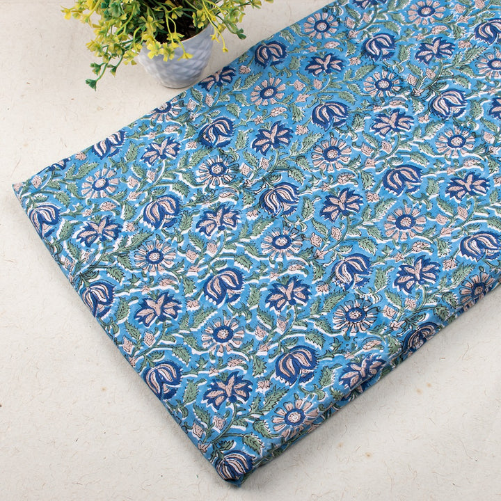 Floral Cotton Fabric by the Yard | Block Print Craft Fabric