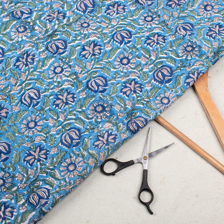 Floral Cotton Fabric by the Yard | Block Print Craft Fabric