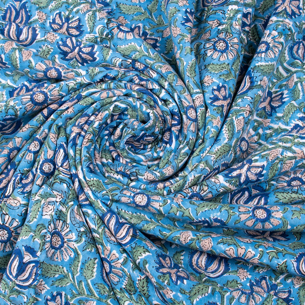 Floral Cotton Fabric by the Yard | Block Print Craft Fabric