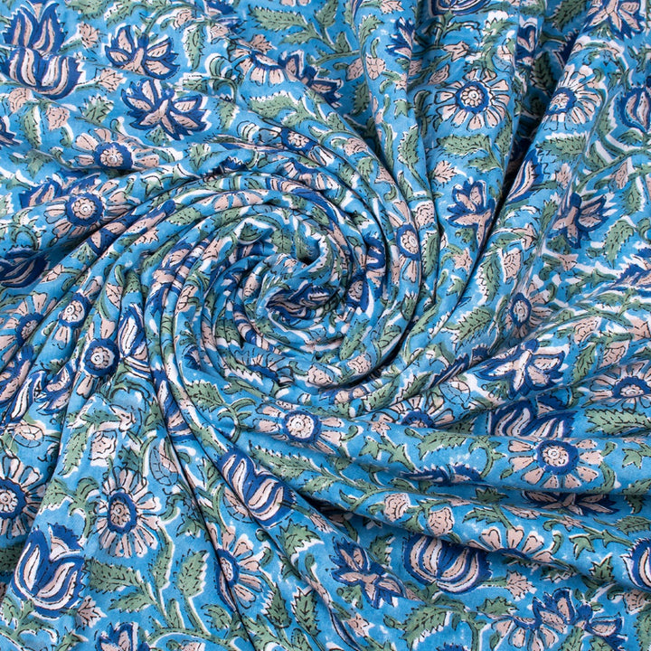 Floral Cotton Fabric by the Yard | Block Print Craft Fabric