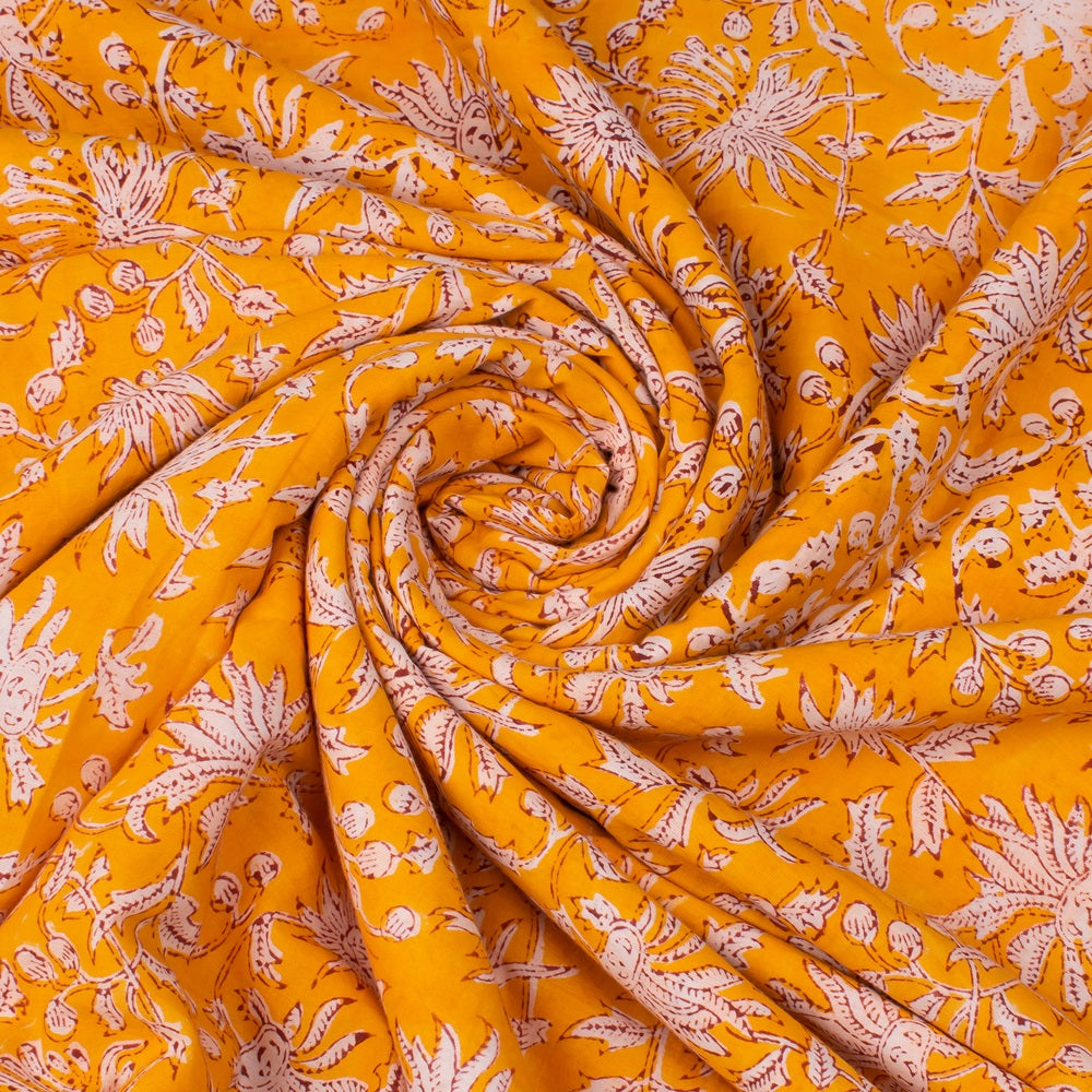 Floral Cotton Fabric by the Yard | Block Print Craft Fabric