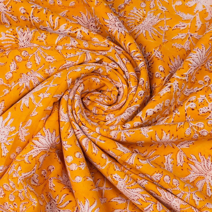 Floral Cotton Fabric by the Yard | Block Print Craft Fabric