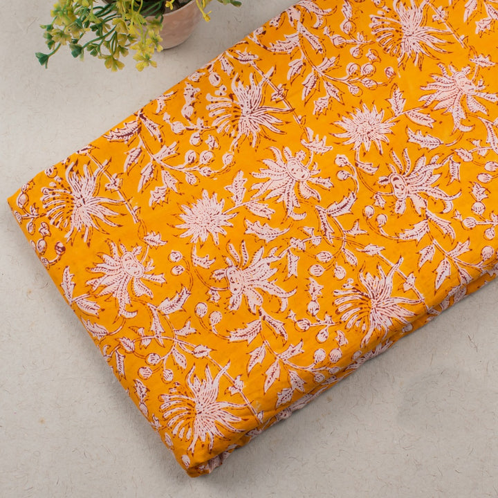 Floral Cotton Fabric by the Yard | Block Print Craft Fabric