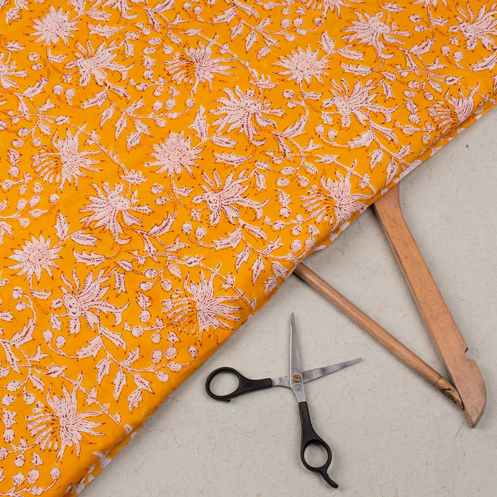 Floral Cotton Fabric by the Yard | Block Print Craft Fabric