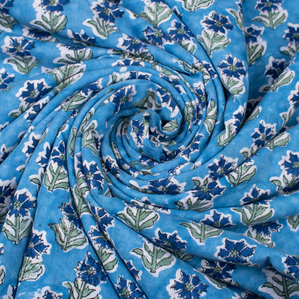 Floral Cotton Fabric by the Yard | Block Print Craft Fabric
