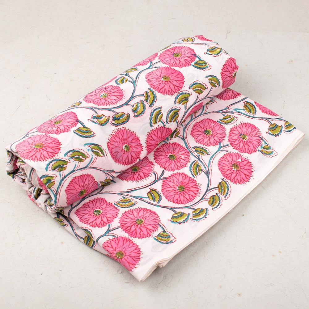 Floral Cotton Fabric by the Yard | Block Print Craft Fabric