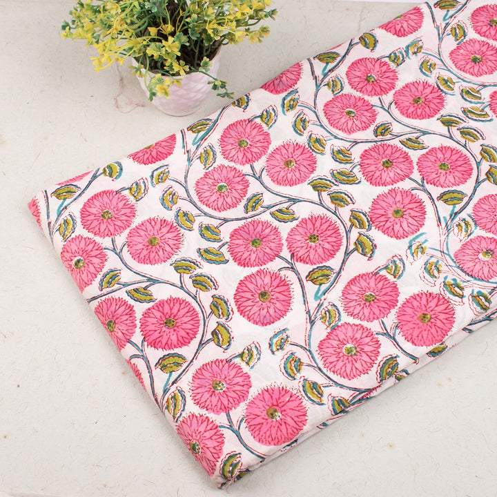 Floral Cotton Fabric by the Yard | Block Print Craft Fabric
