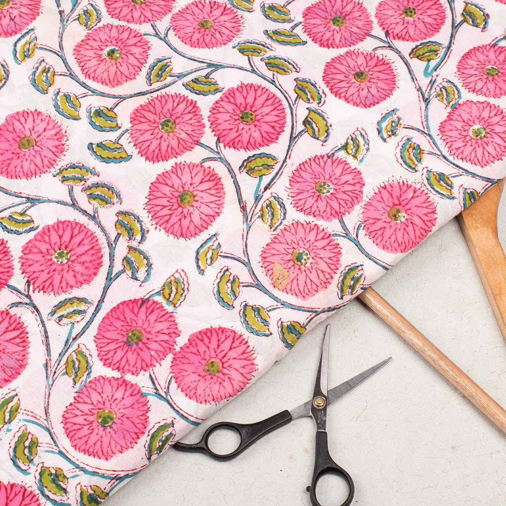 Floral Cotton Fabric by the Yard | Block Print Craft Fabric