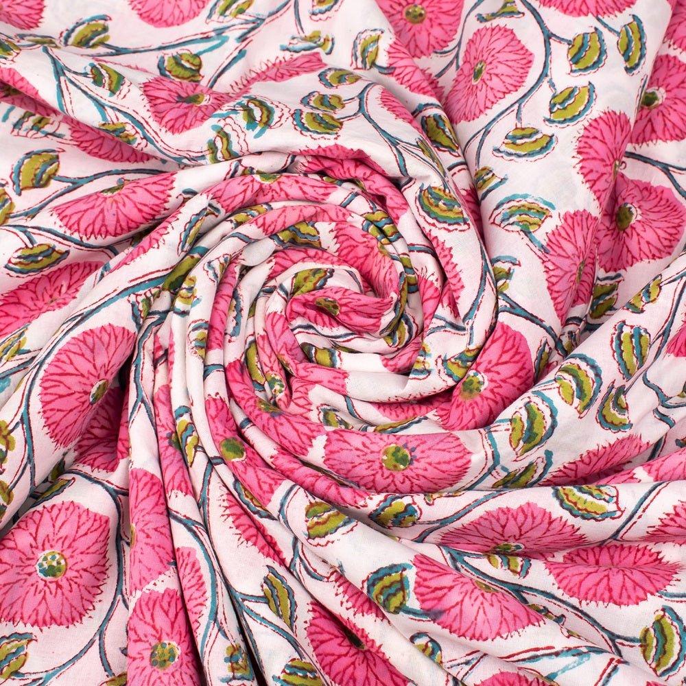 Floral Cotton Fabric by the Yard | Block Print Craft Fabric
