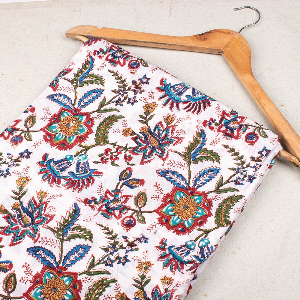 Floral Cotton Fabric by the Yard | Block Print Craft Fabric