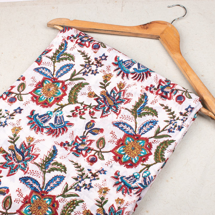 Floral Cotton Fabric by the Yard | Block Print Craft Fabric