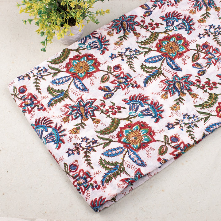 Floral Cotton Fabric by the Yard | Block Print Craft Fabric
