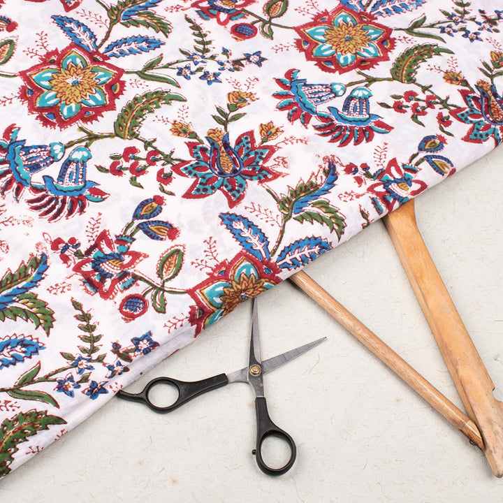 Floral Cotton Fabric by the Yard | Block Print Craft Fabric