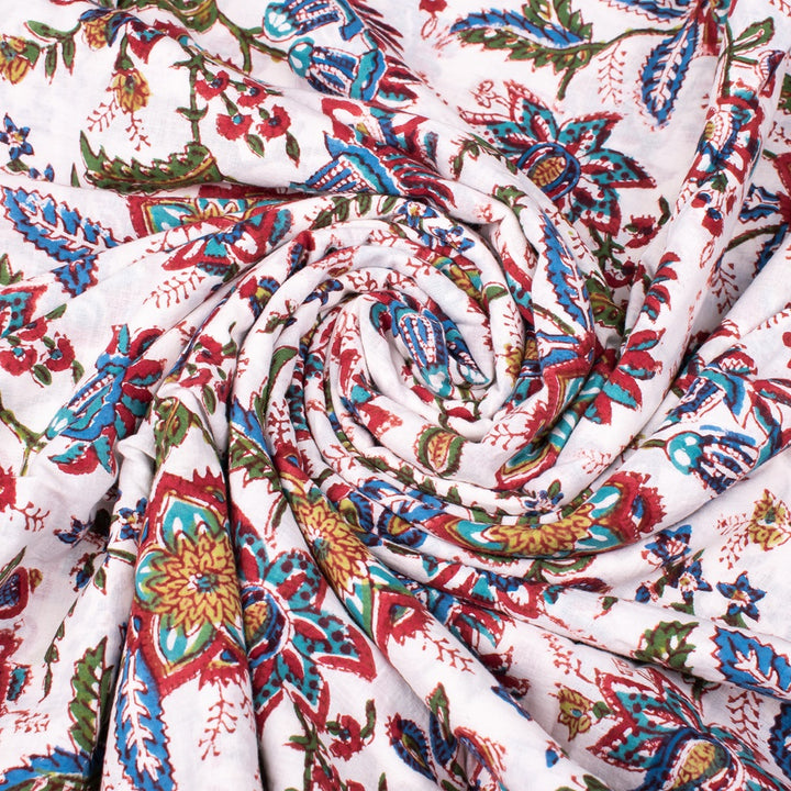 Floral Cotton Fabric by the Yard | Block Print Craft Fabric
