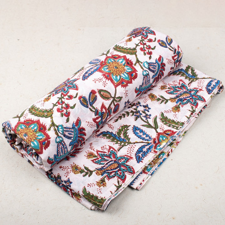 Floral Cotton Fabric by the Yard | Block Print Craft Fabric