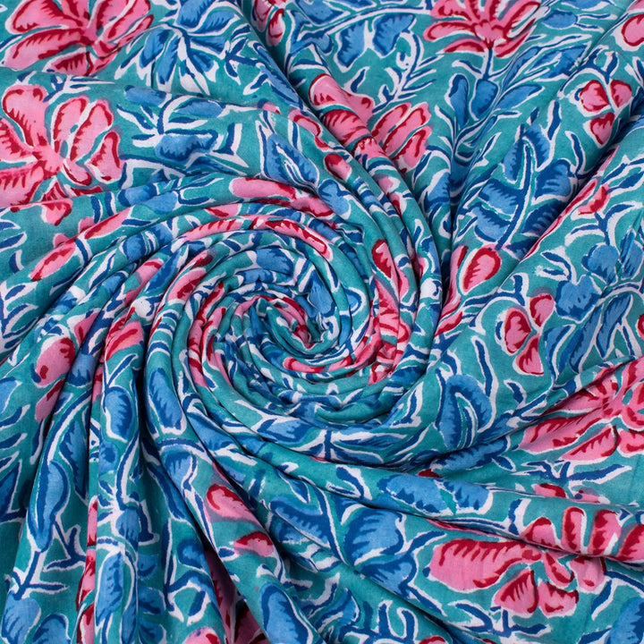 Floral Cotton Fabric by the Yard | Block Print Craft Fabric