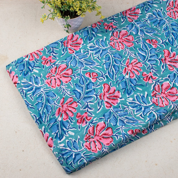 Floral Cotton Fabric by the Yard | Block Print Craft Fabric