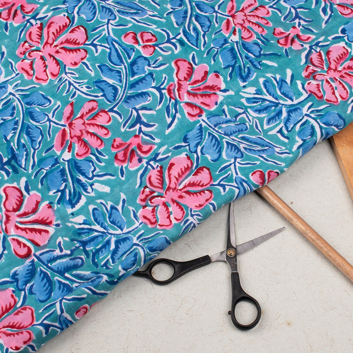 Floral Cotton Fabric by the Yard | Block Print Craft Fabric
