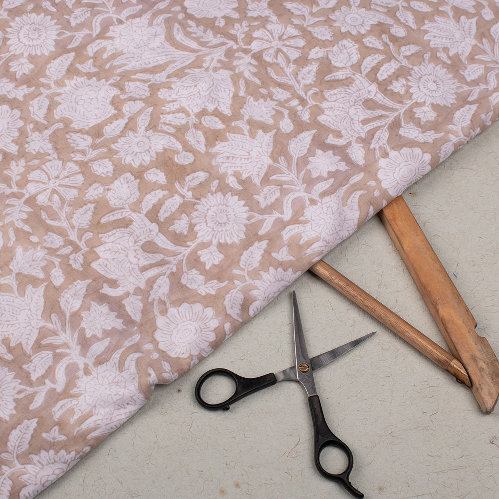 Floral Cotton Fabric by the Yard | Block Print Craft Fabric