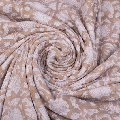 Multi Floral Silver Pink Hand Block Printed Cotton Fabric