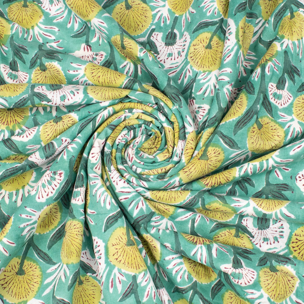 Floral Cotton Fabric by the Yard | Block Print Craft Fabric